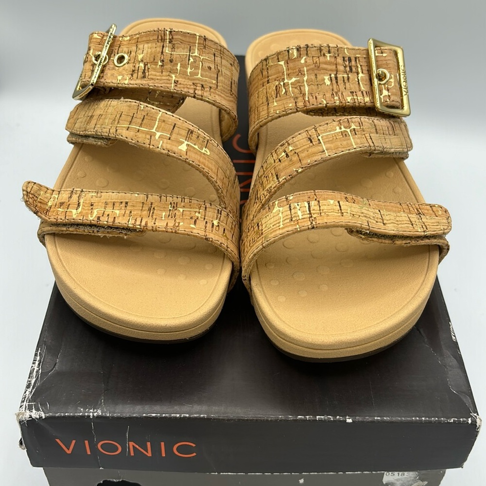 VIONIC PACIFIC RIO GOLD CORK WEDGE SANDAL